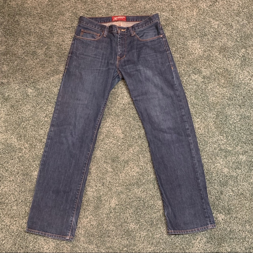 Classic darker wash straight leg blue jeans